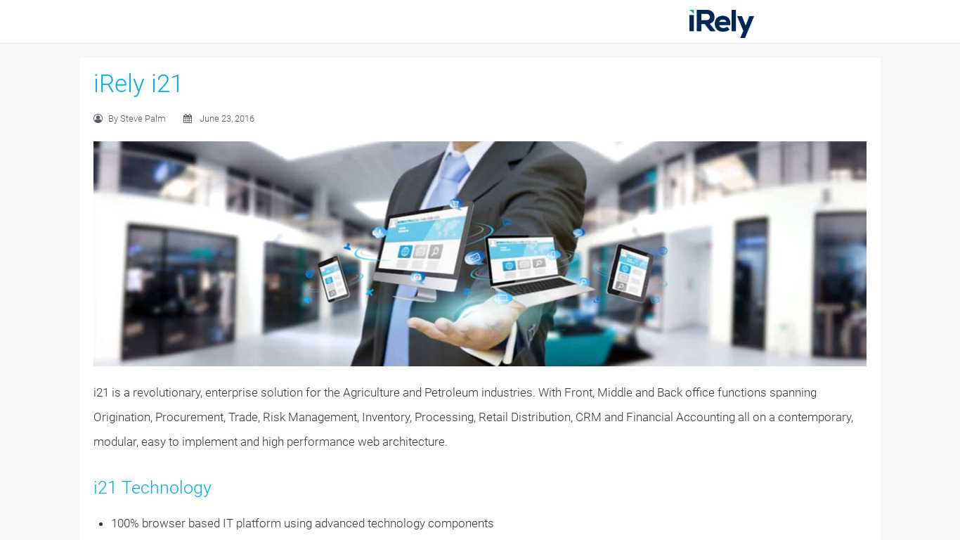 iRely i21 Landing page