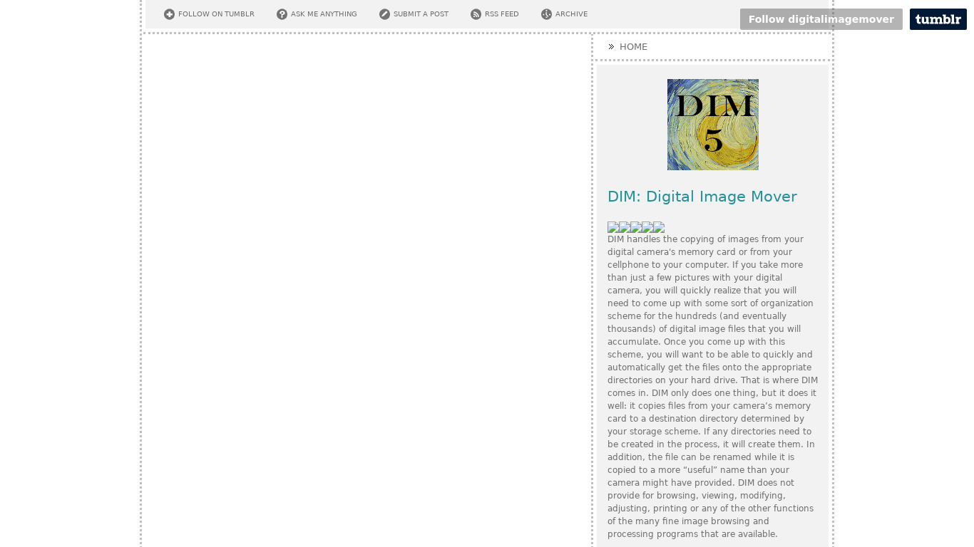 DIM: Digital Image Mover Landing page