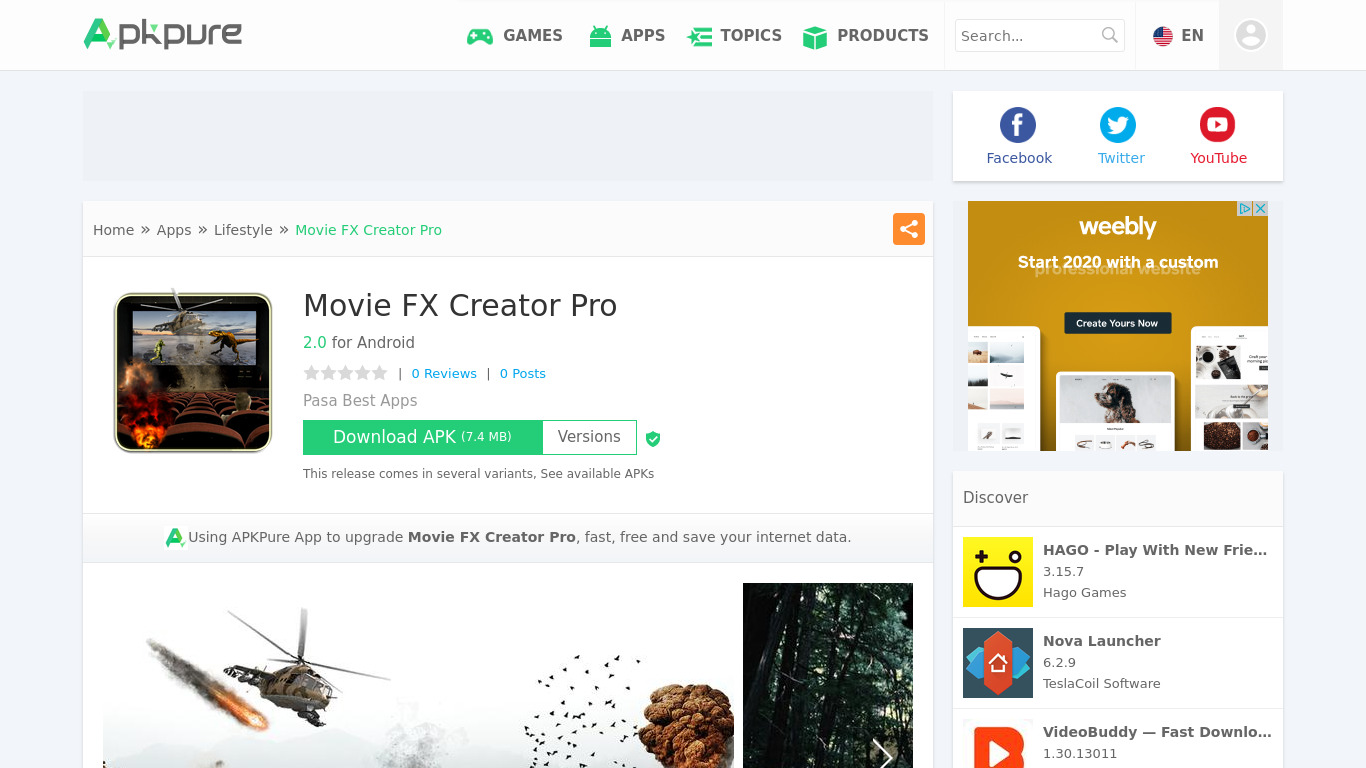 Movie FX Creator Pro Landing page