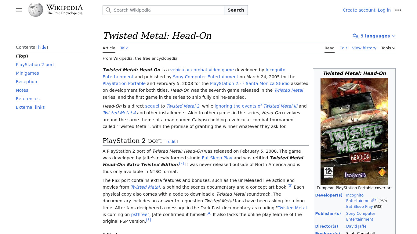 Twisted Metal: Head-On Landing page