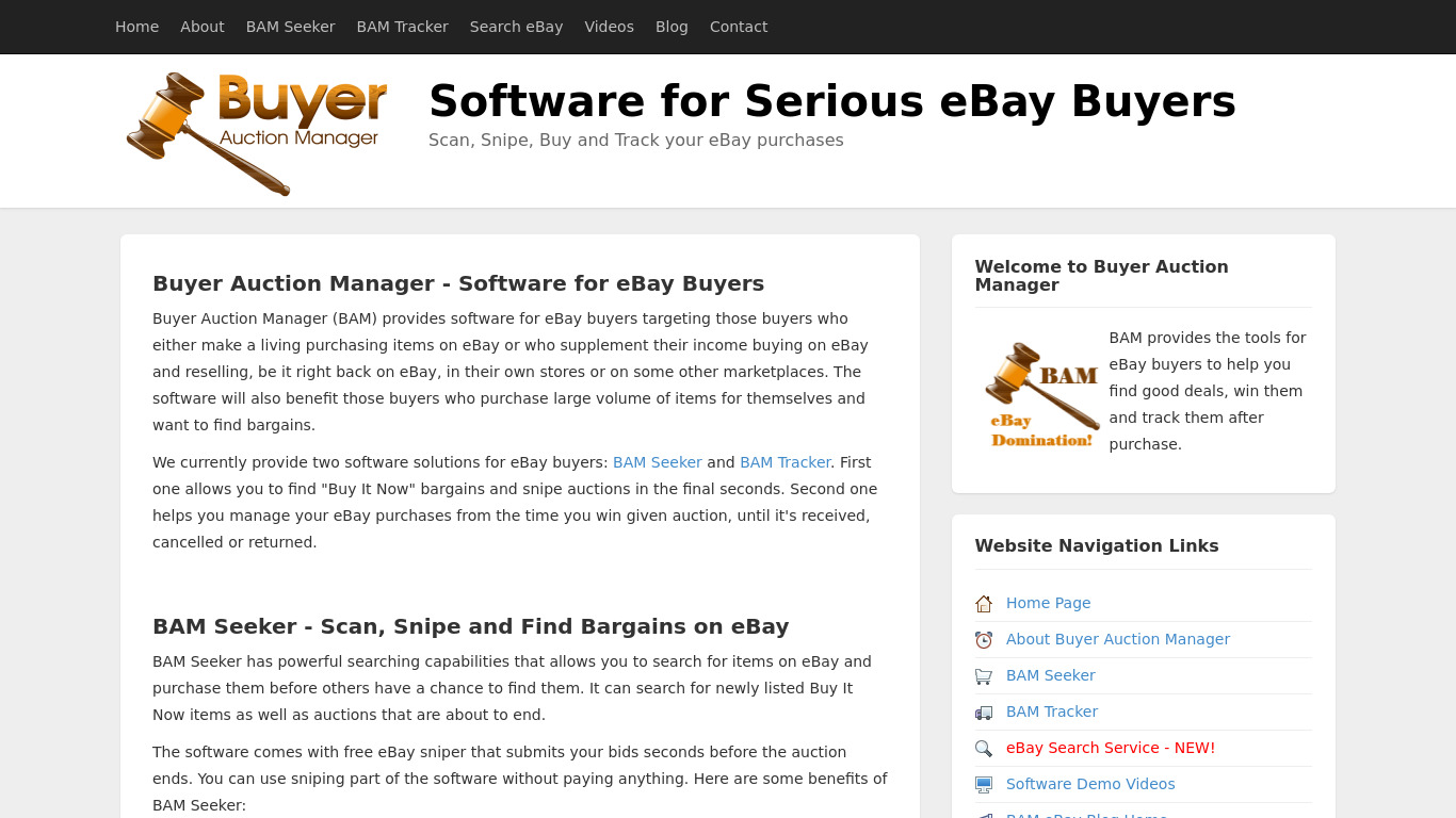 Buyer Auction Manager (BAM) Landing page