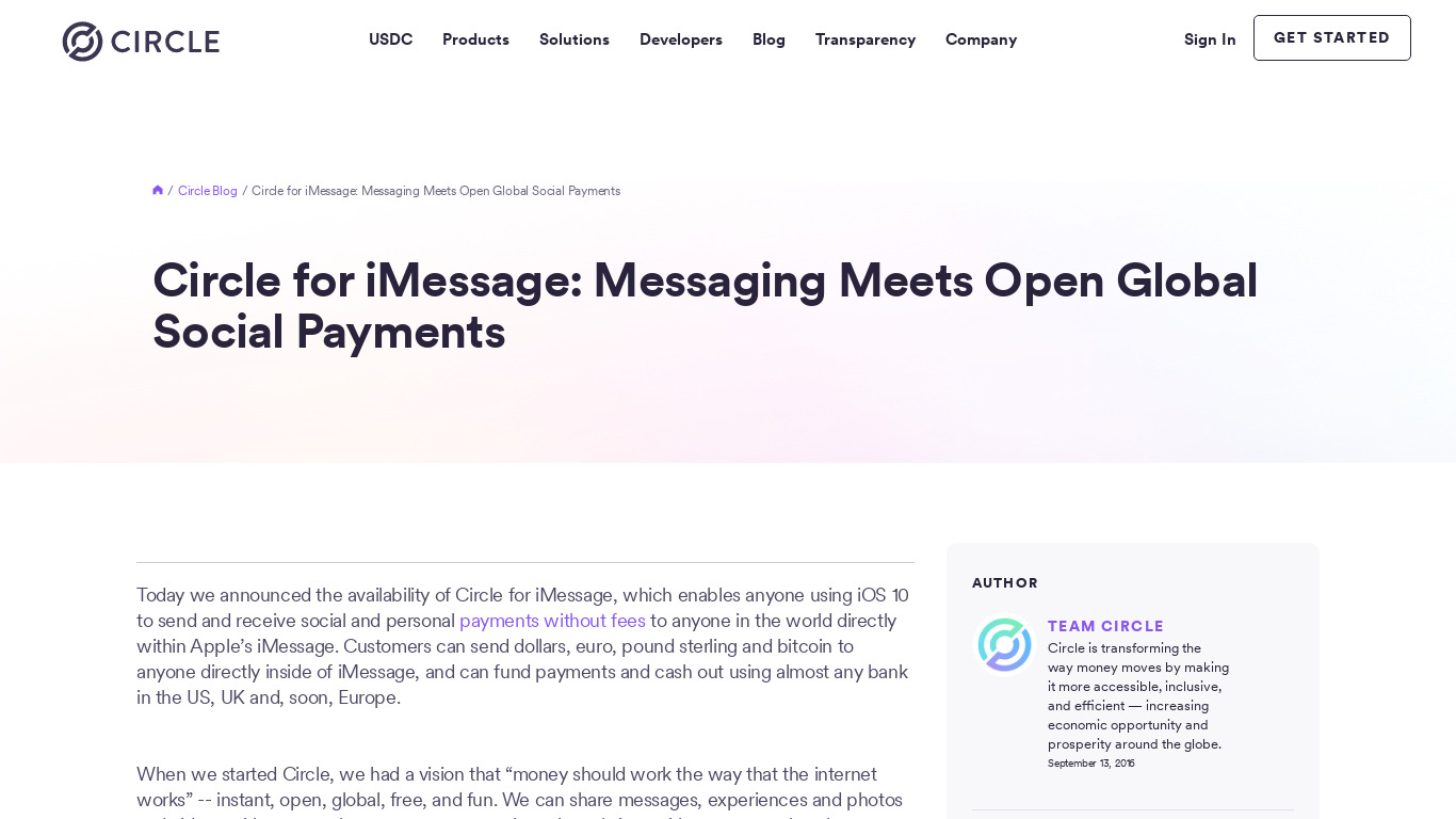 Circle for iMessage Landing page