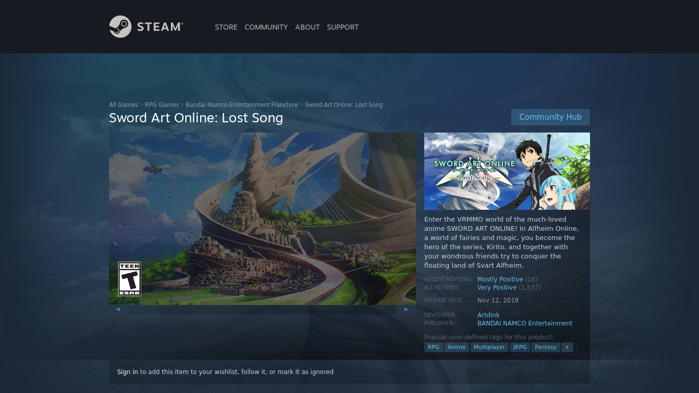 Sword Art Online: Lost Song Landing page