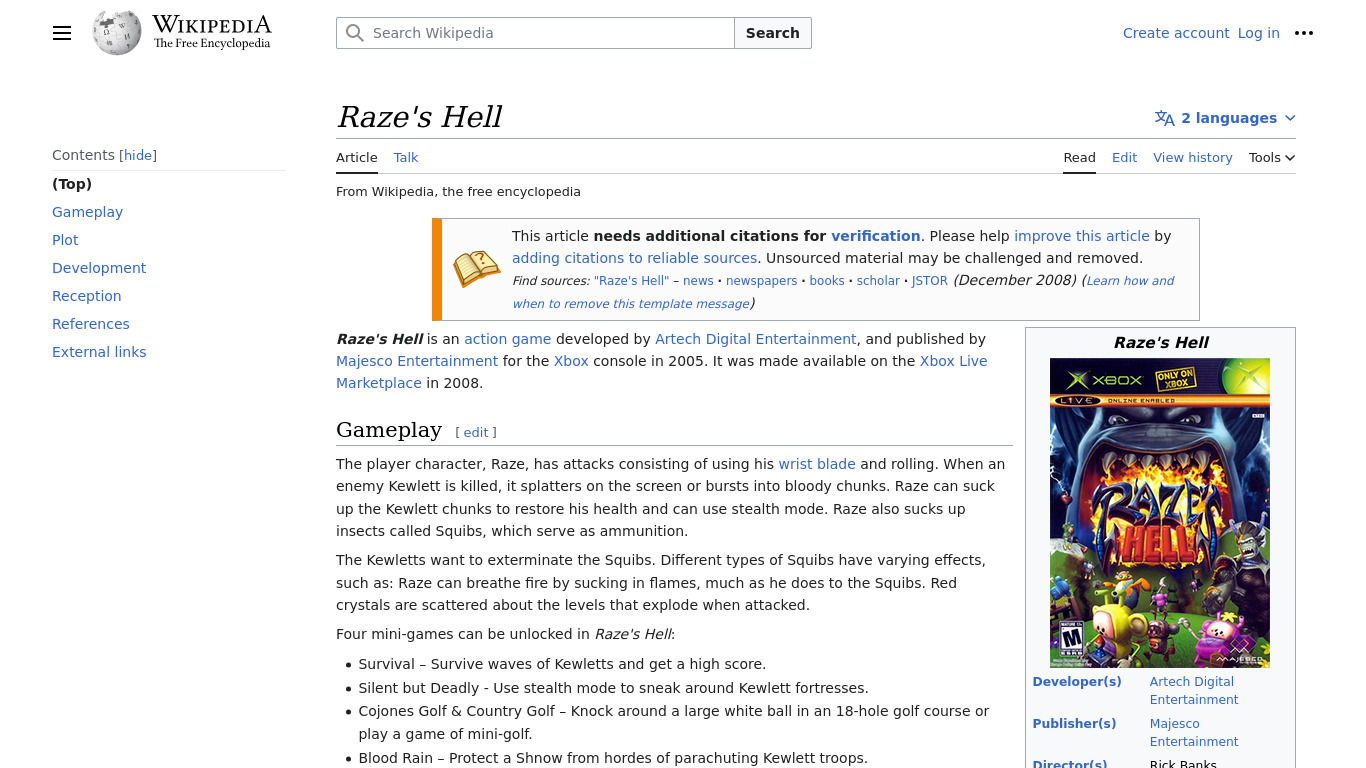 Raze’s Hell Landing page