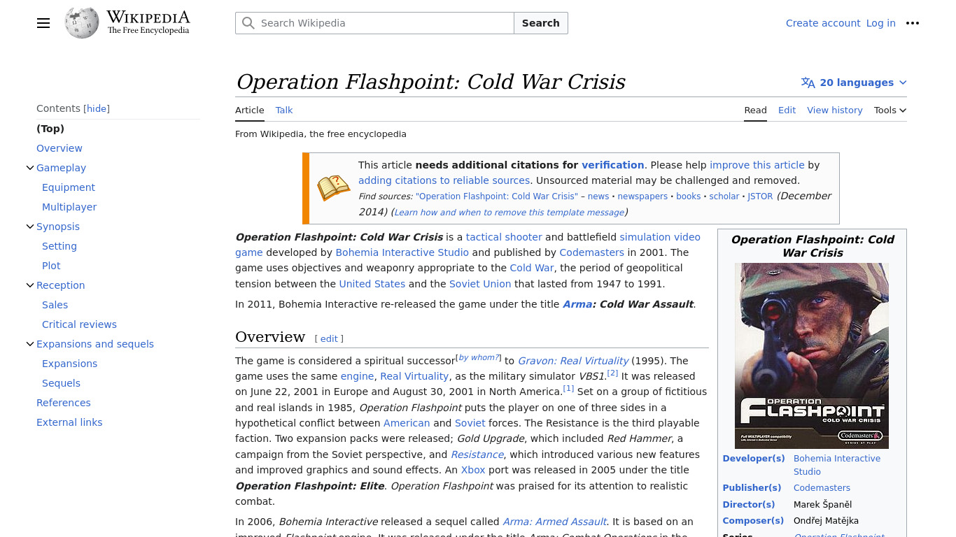 Operation Flashpoint: Cold War Crisis Landing page