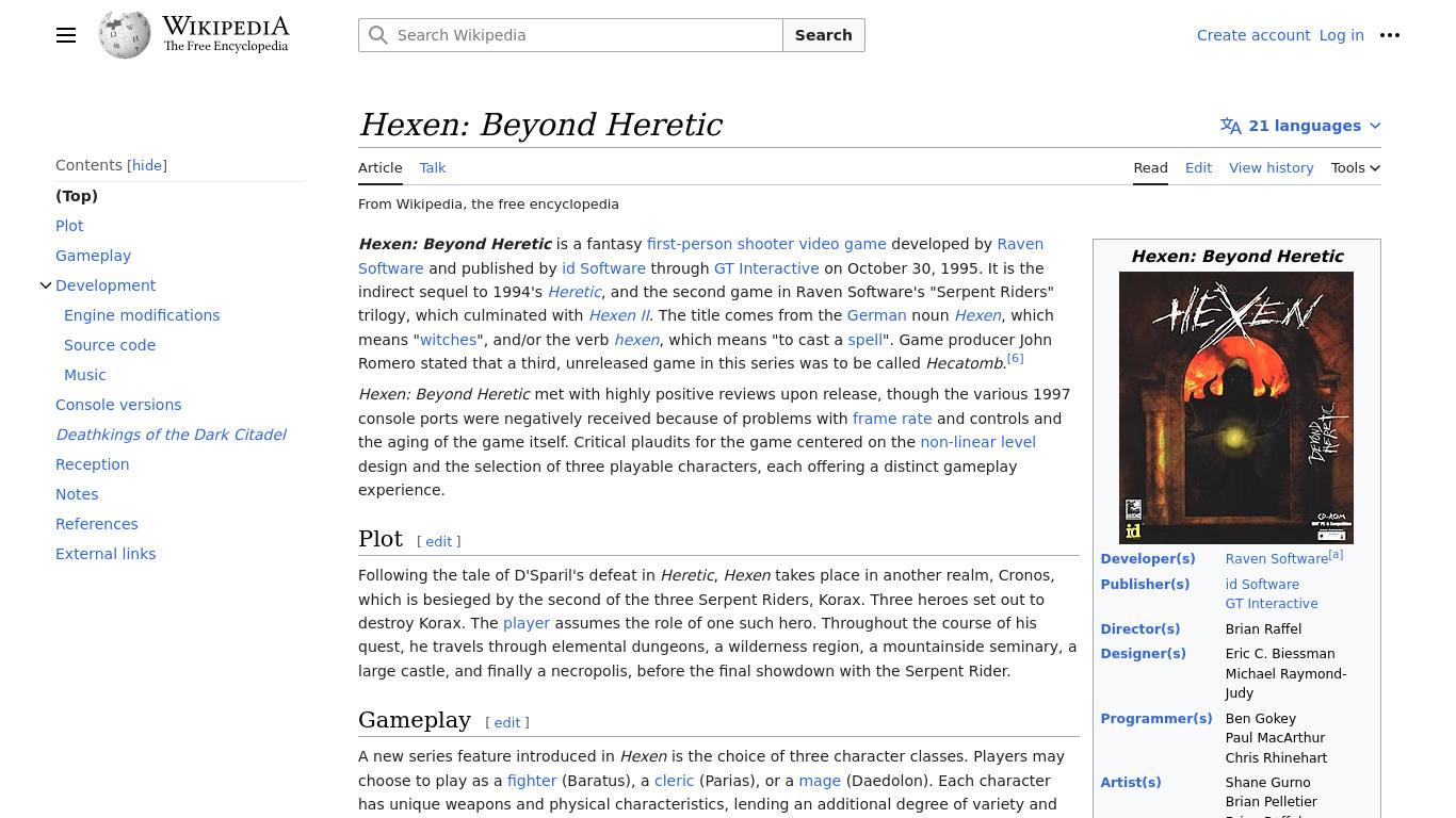 Hexen: Beyond Heretic Landing page