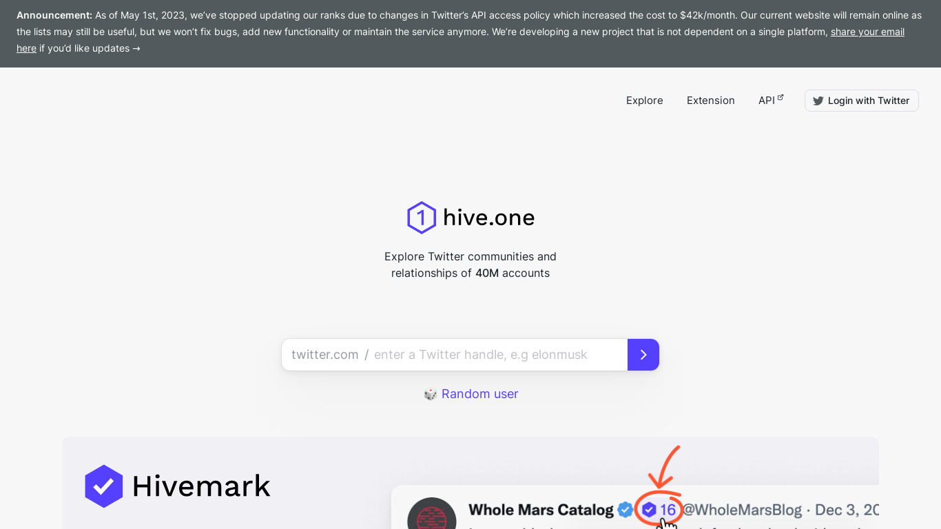 hive.one Landing page