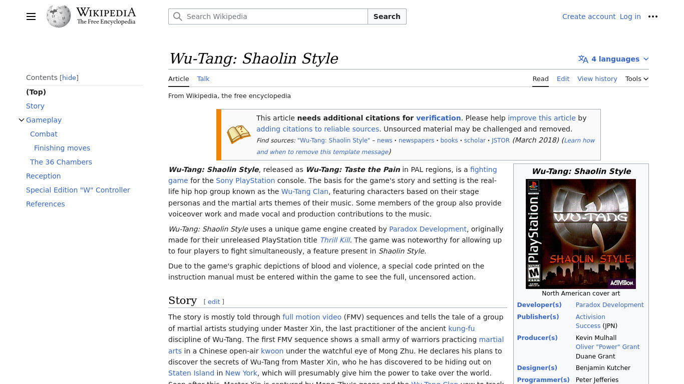 Wu-Tang: Shaolin Style Landing page