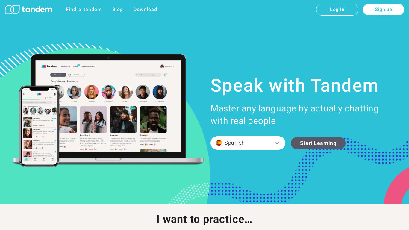Tandem – language exchange Landing page