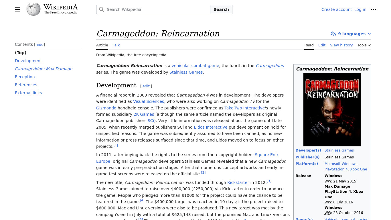 Carmageddon: Reincarnation Landing page