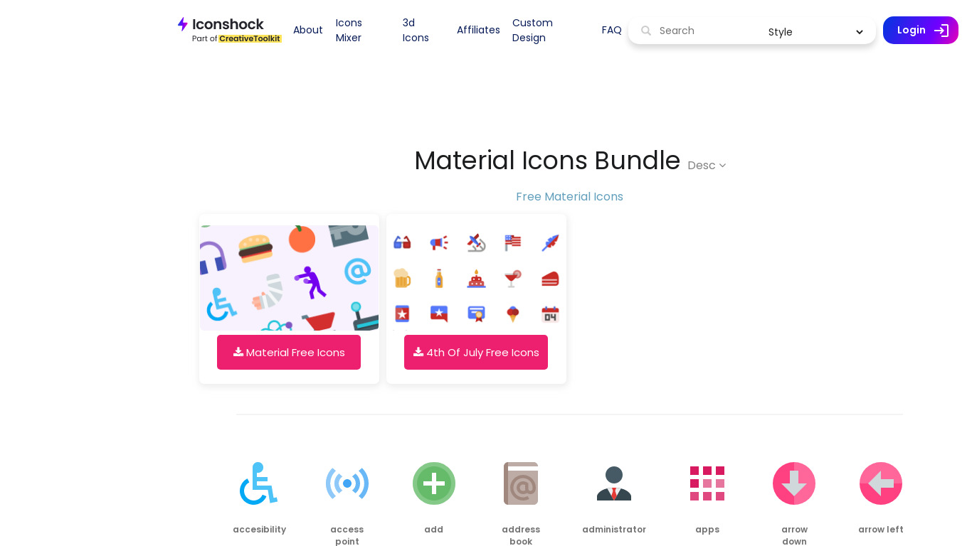 Iconshock MD Icons Landing page