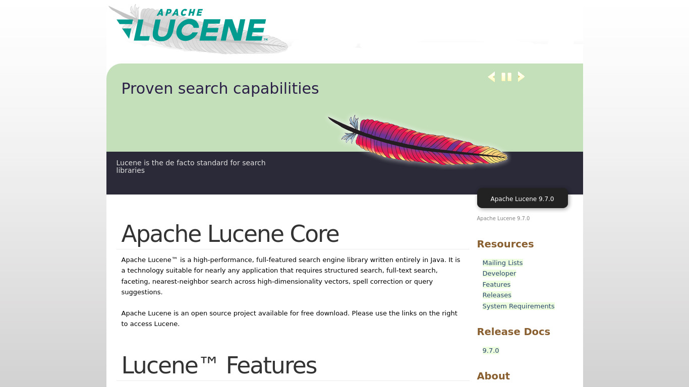 Apache Lucene Landing page