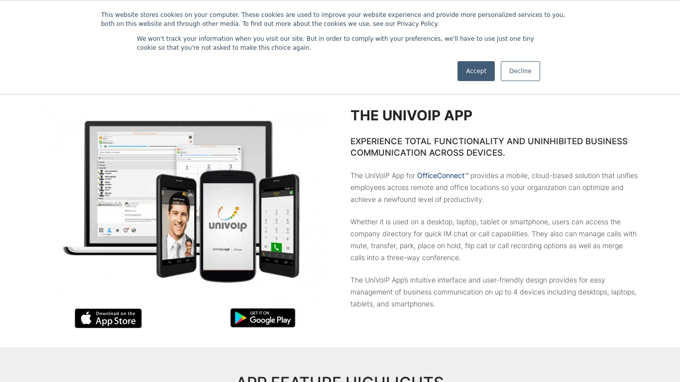 UniVoIP OfficeConnect™ Landing page
