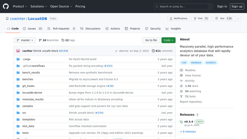 LocustDB Landing Page