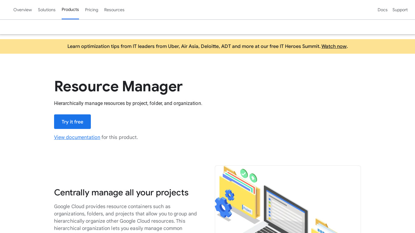 Google Cloud Resource Manager Landing page