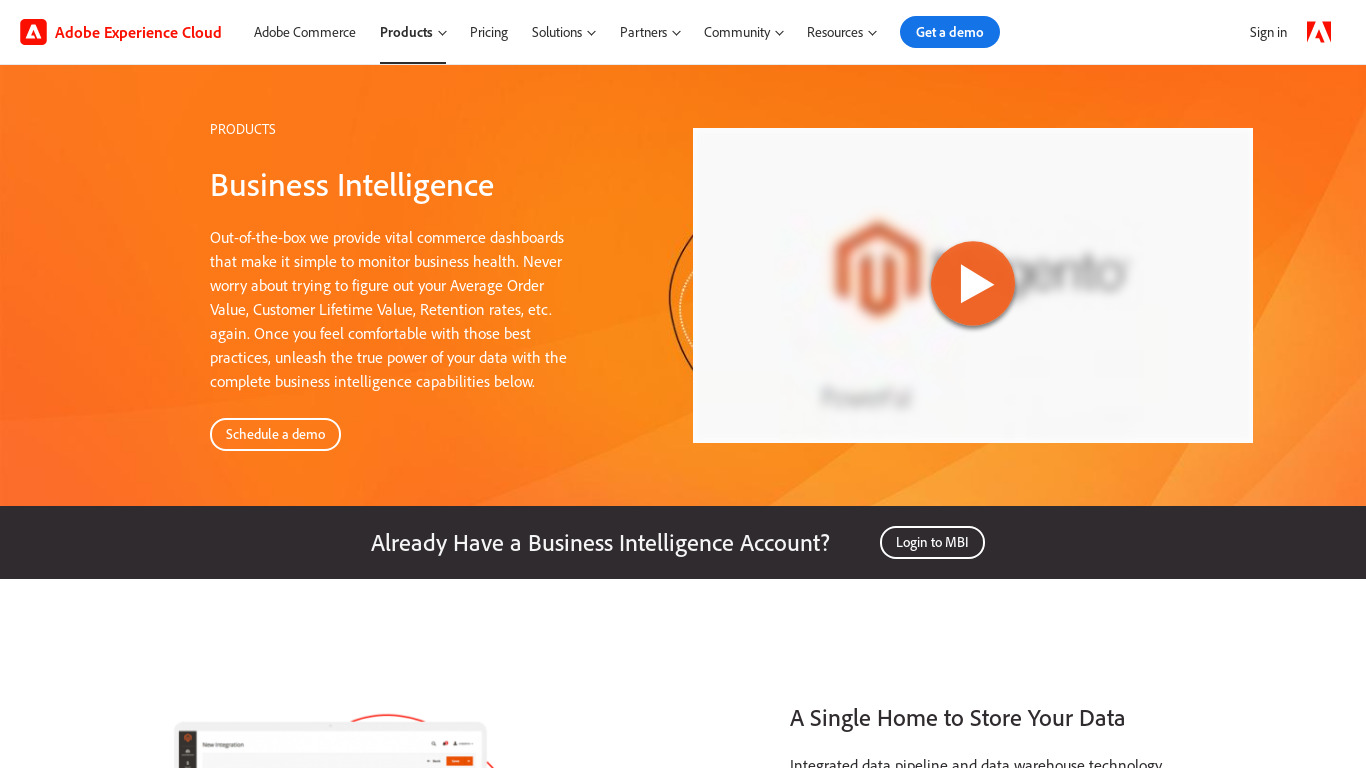 Magento Business Intelligence Landing page