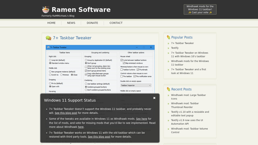 7+ Taskbar Tweaker Landing Page
