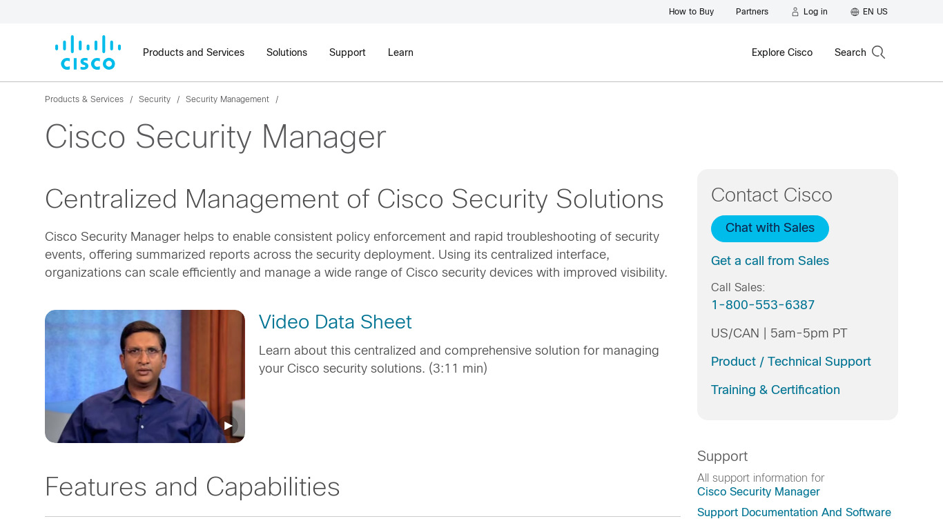Cisco Security Manager Landing page