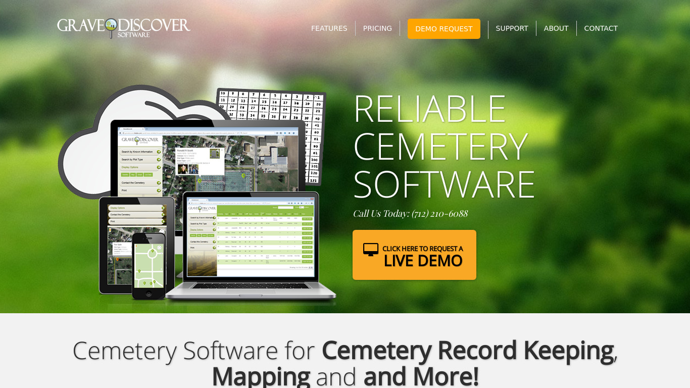Grave Discover Software Landing page