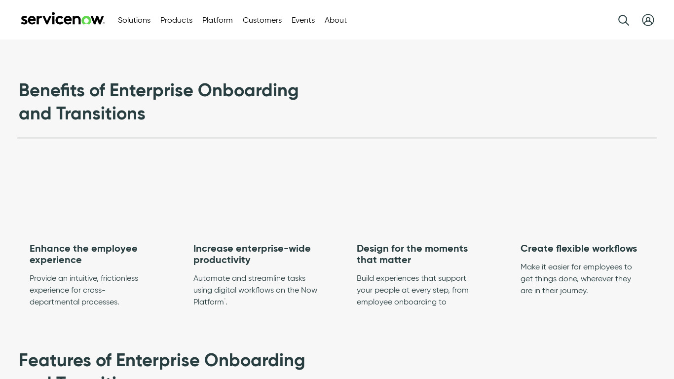 Enterprise Onboarding and Transitions Landing page