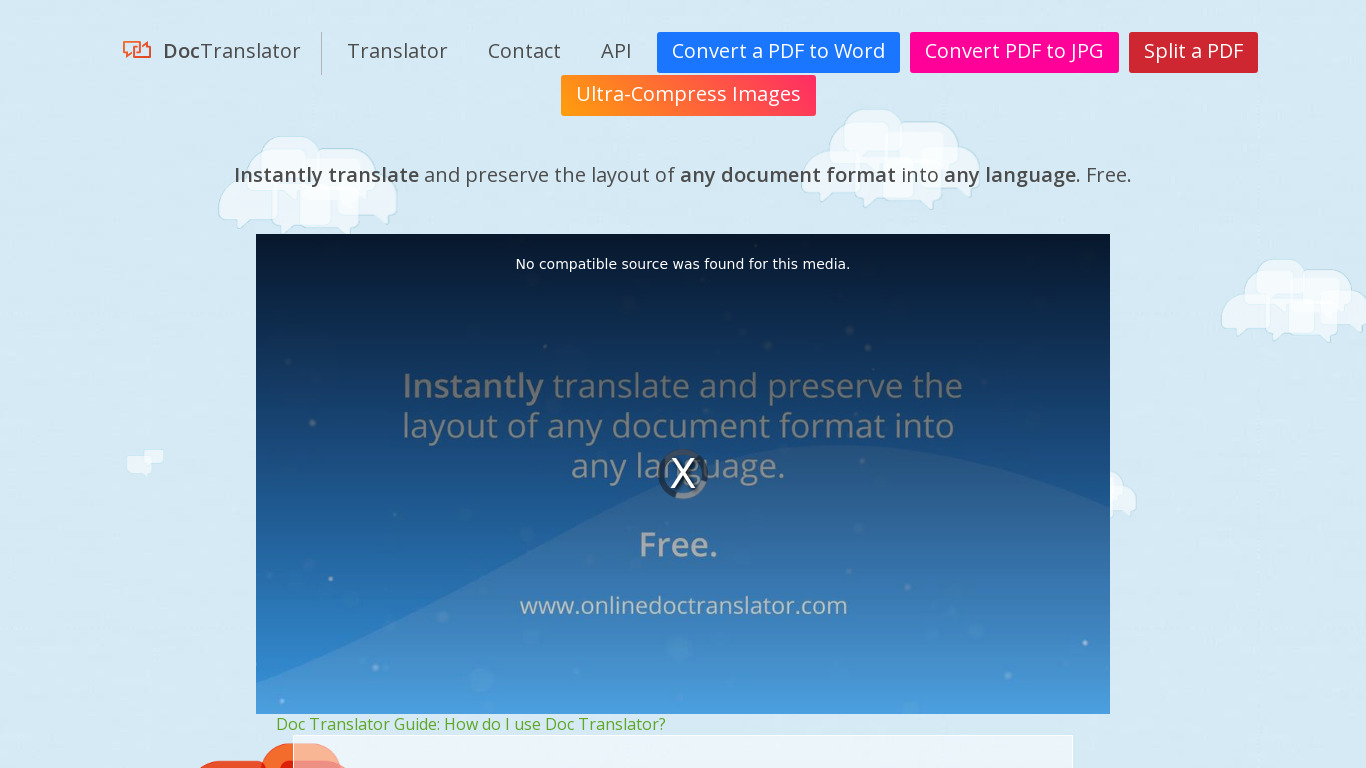 DocTranslator Landing page