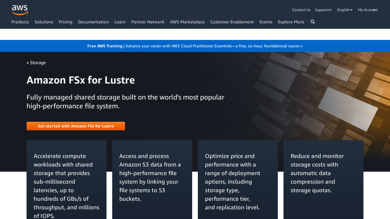 Amazon FSx for Lustre Landing page