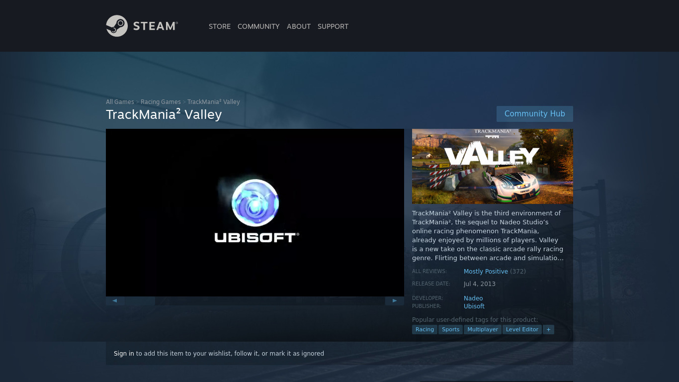 TrackMania 2: Valley Landing page