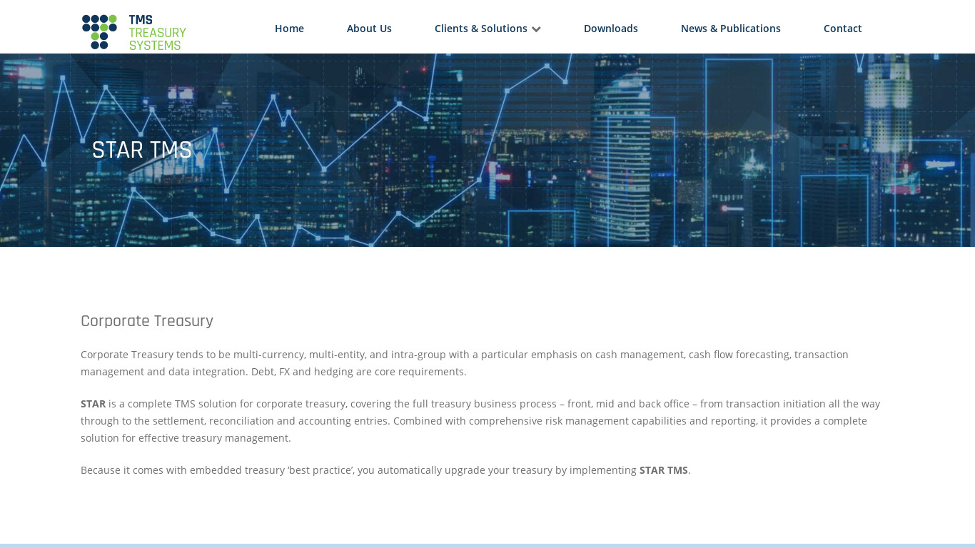 Star Treasury Management Systems Landing page