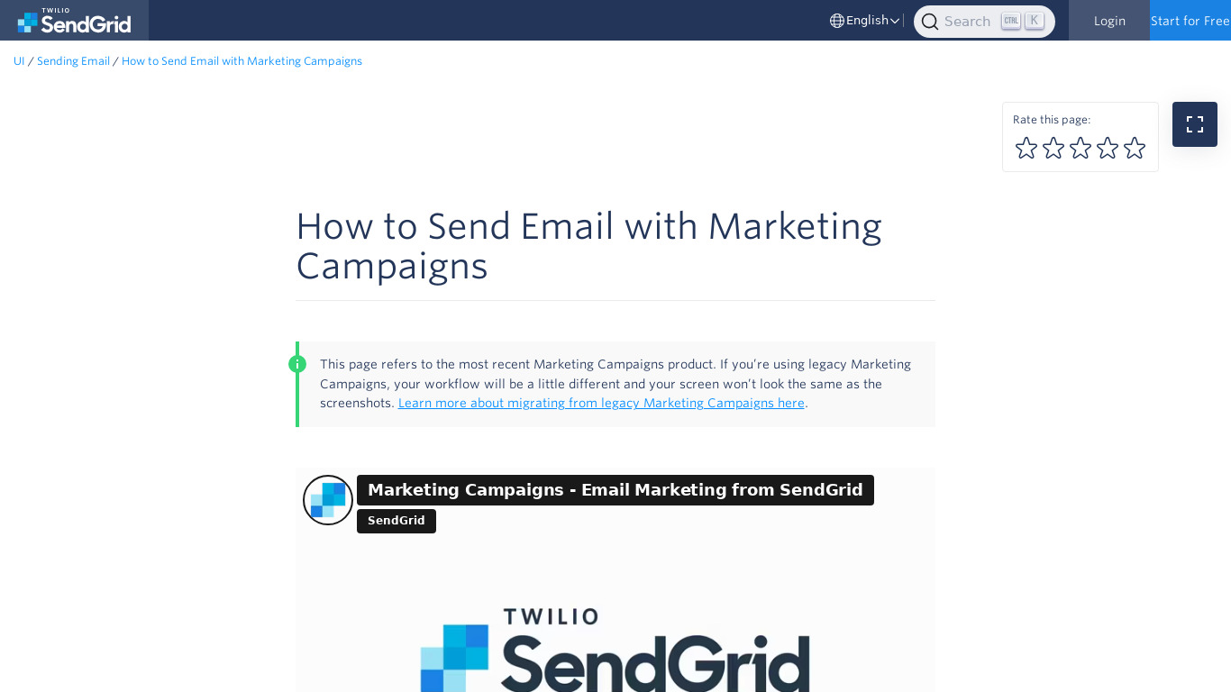 SendGrid Marketing Campaigns Landing page