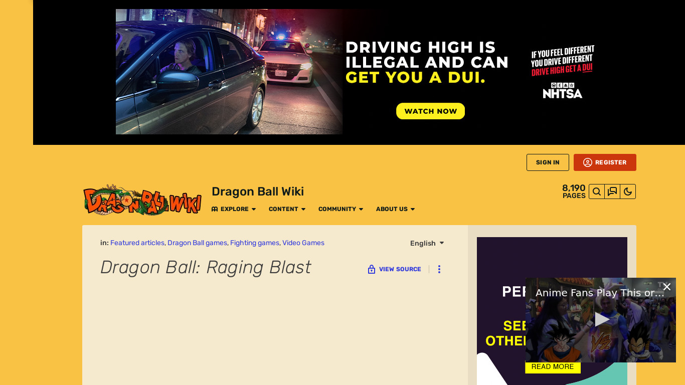 Dragon Ball: Raging Blast Landing page