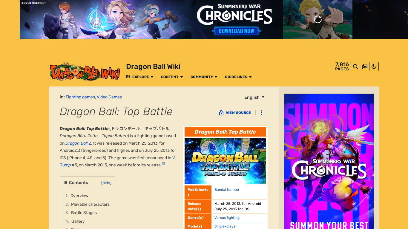 Dragon Ball: Tap Battle Landing page