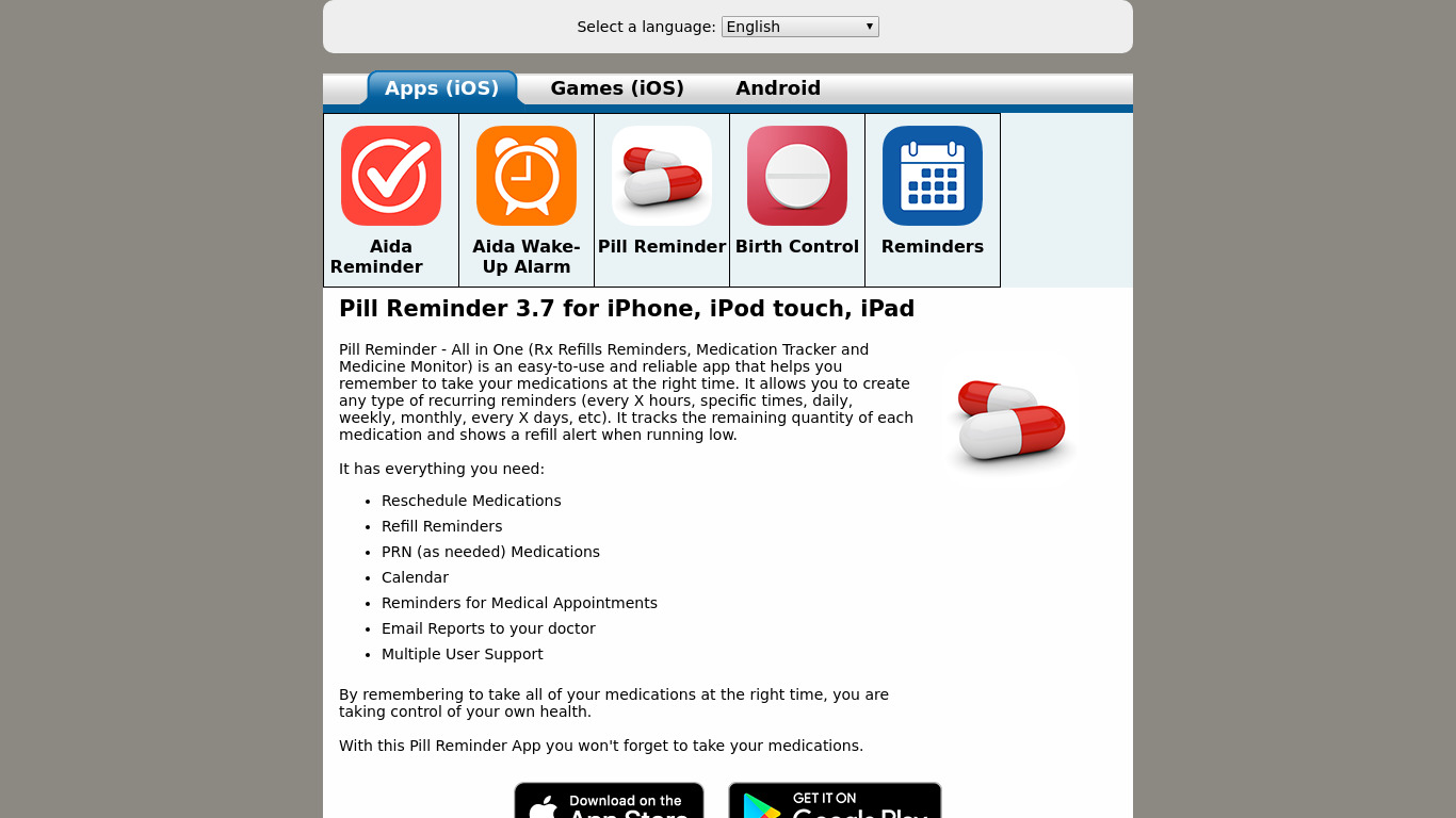 Pill Reminder by Sergio Licea Landing page