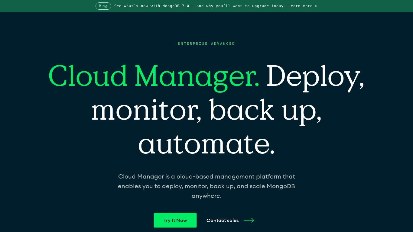 MongoDB Cloud Manager Landing page