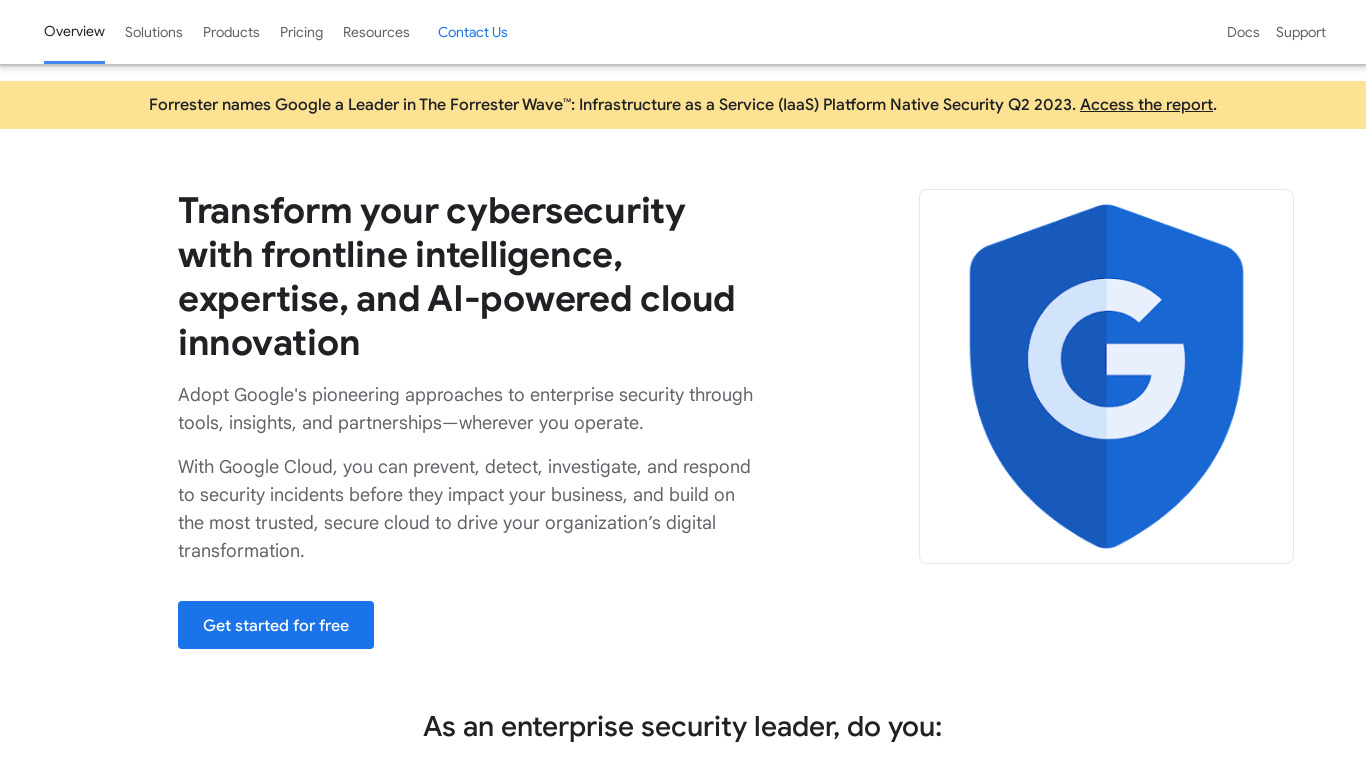 Google Cloud Platform Security Overview Landing page