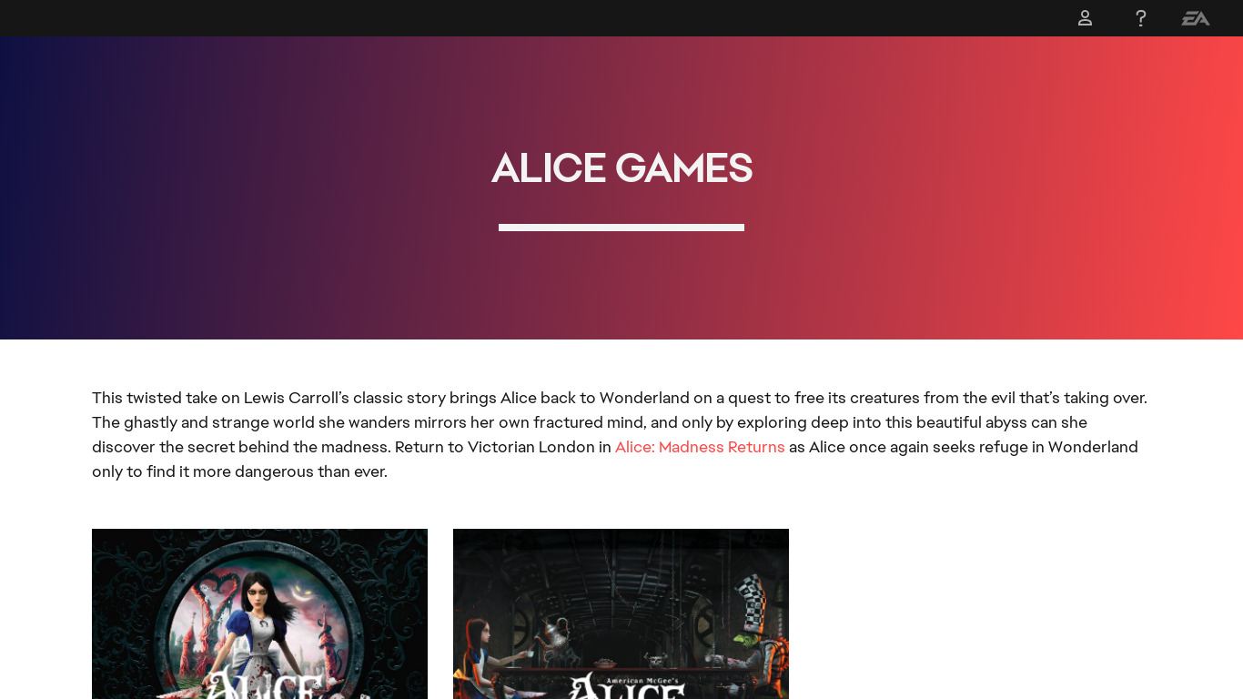 Alice: Madness Returns Landing page