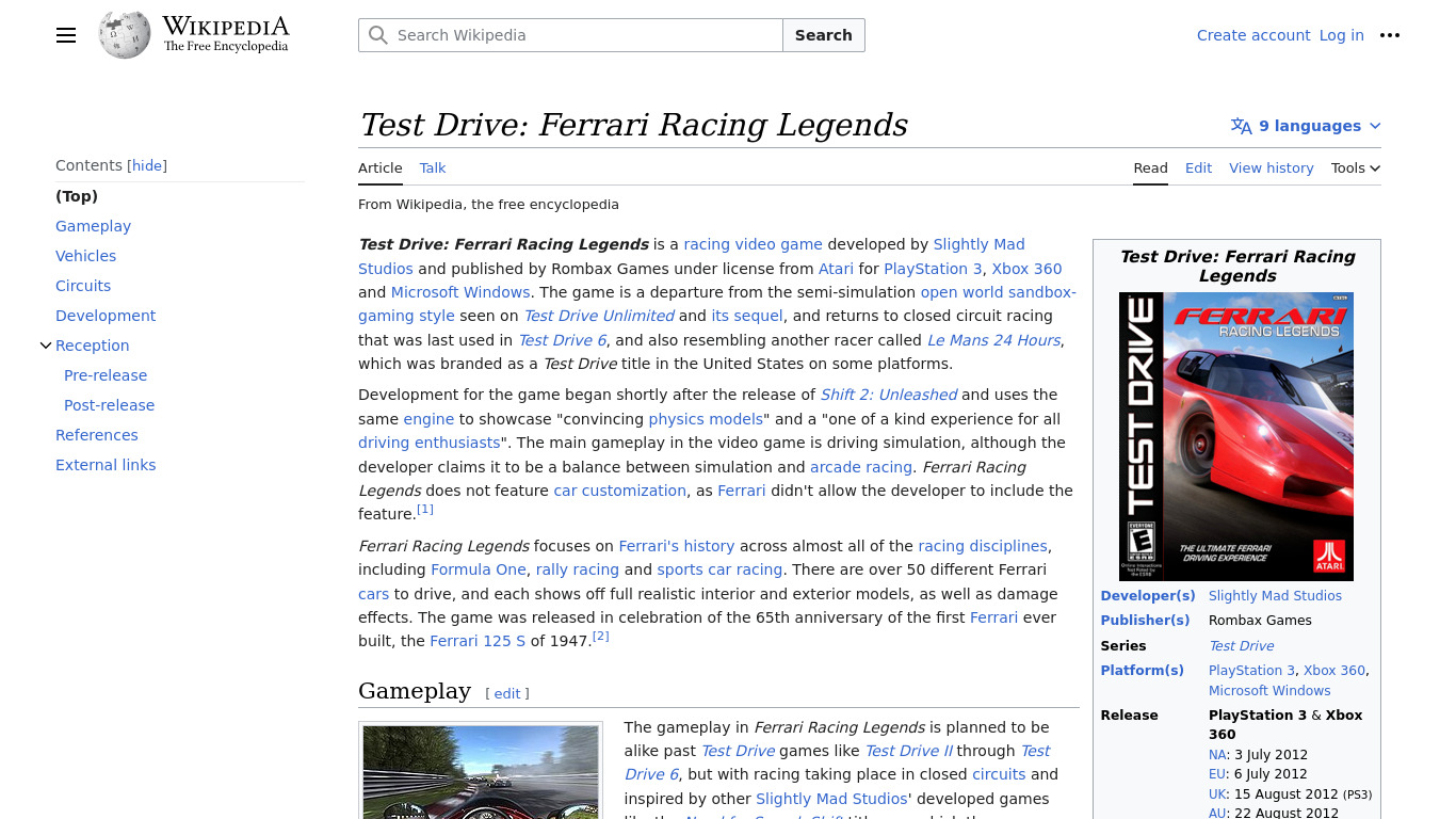Test Drive: Ferrari Racing Legends Landing page