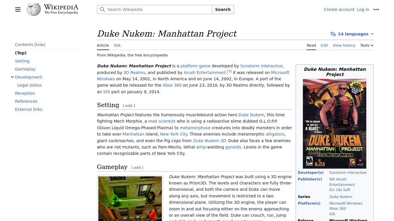 Duke Nukem: Manhattan Project Landing page