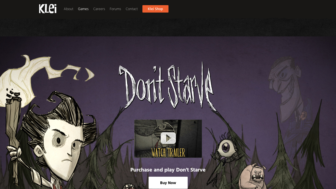 Don't Starve Landing page