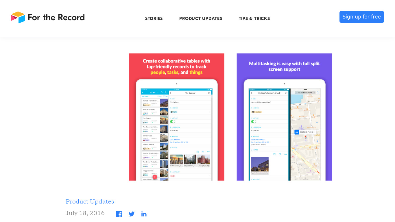 Airtable for iPad Landing page