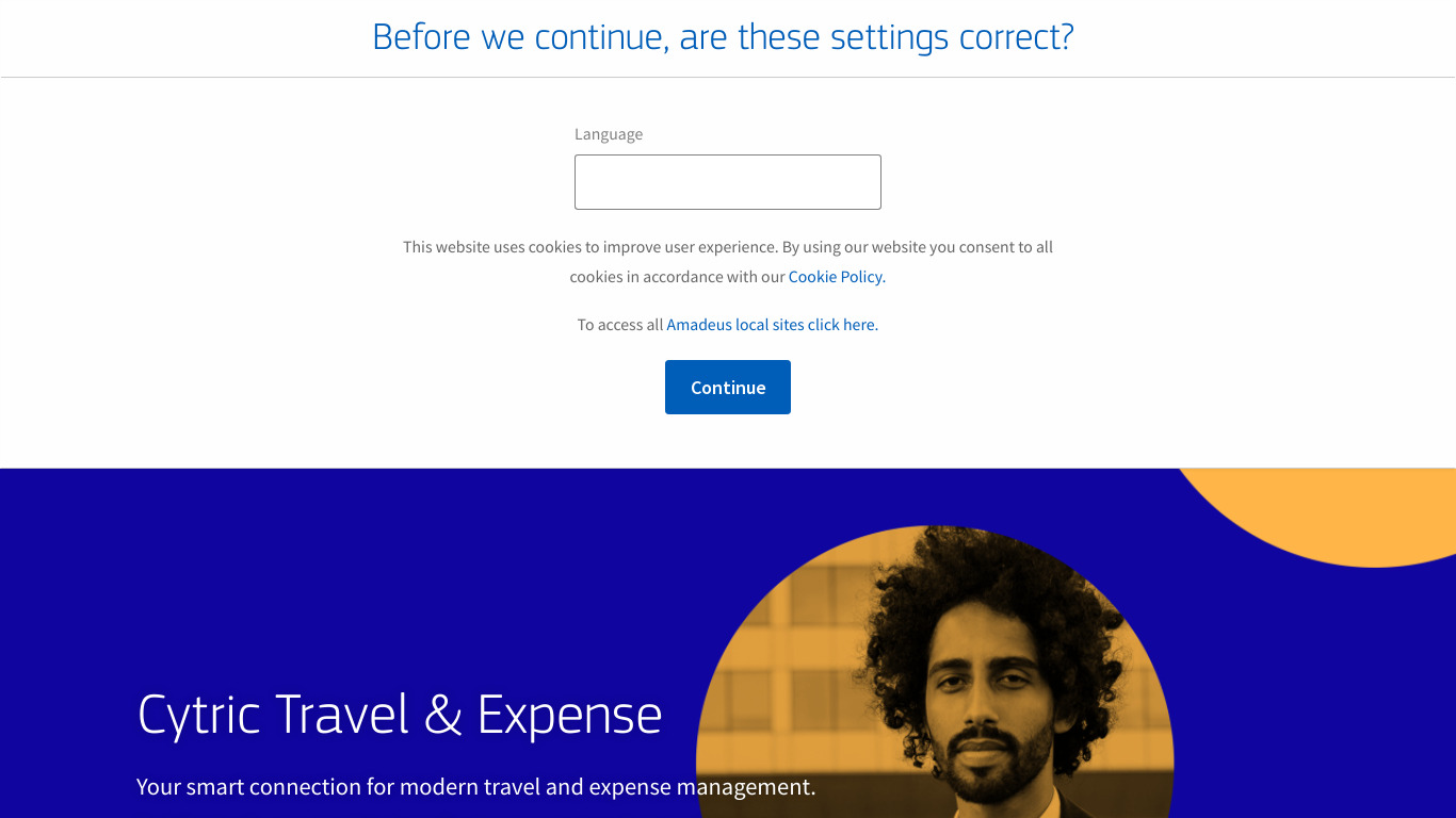 Amadeus cytric Travel and Expense Landing page