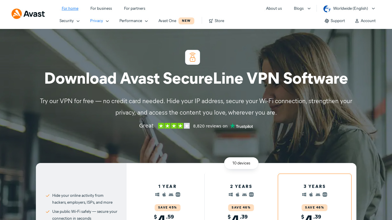SecureLine VPN Landing page
