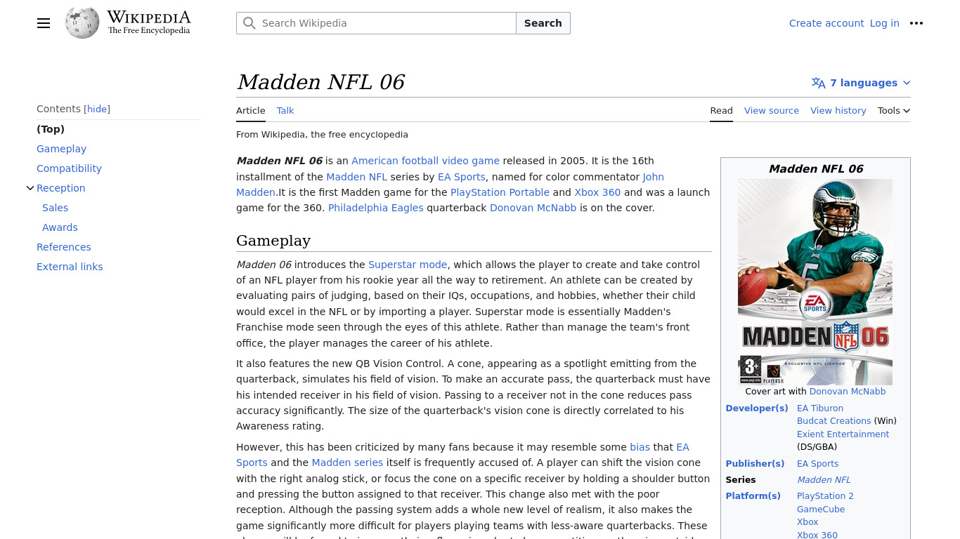 Madden NFL 06 Landing page