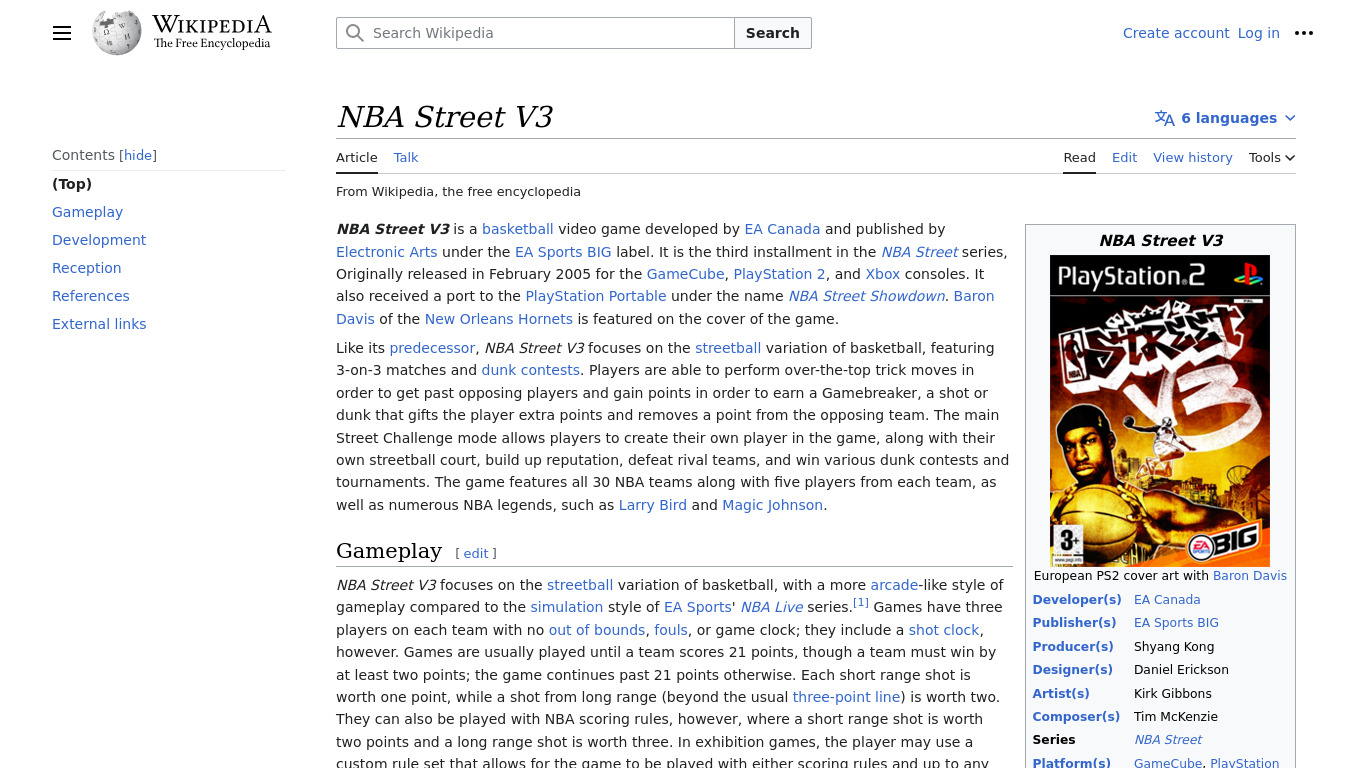 NBA Street V3 Landing page