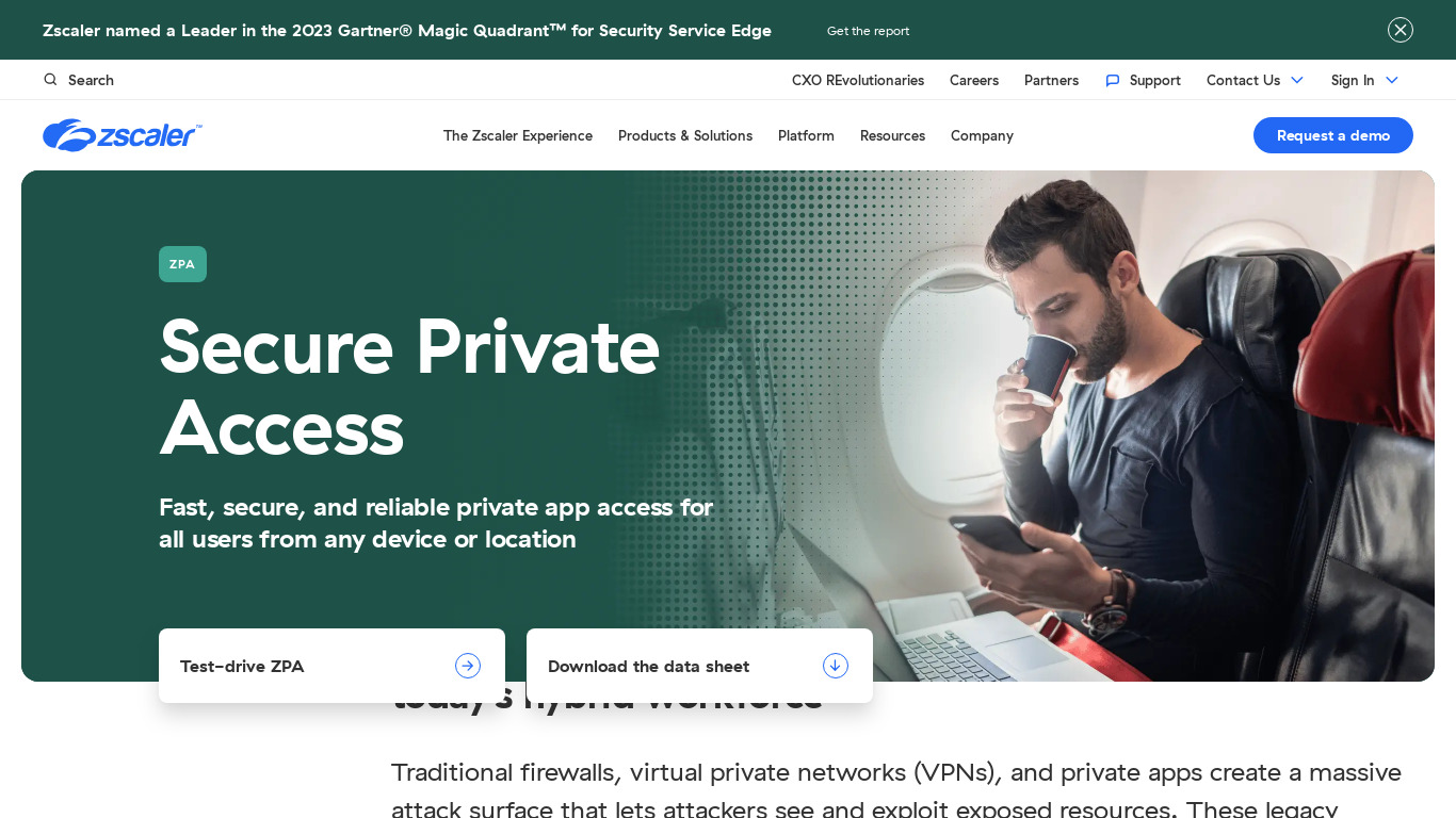 Zscaler Private Access Landing page