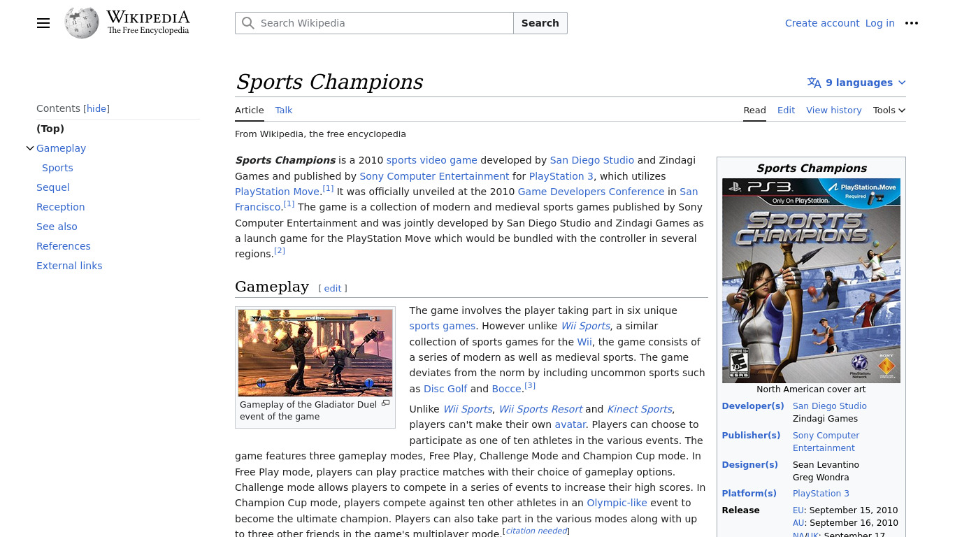 Sports Champions Landing page