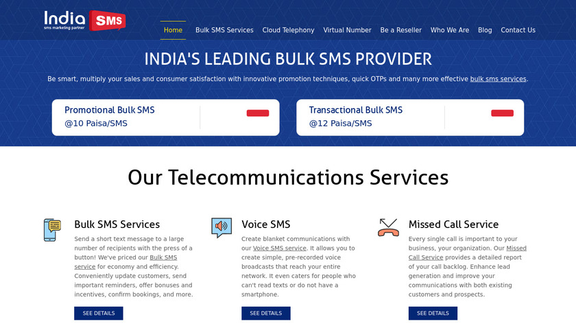 IndiaSMS Landing Page