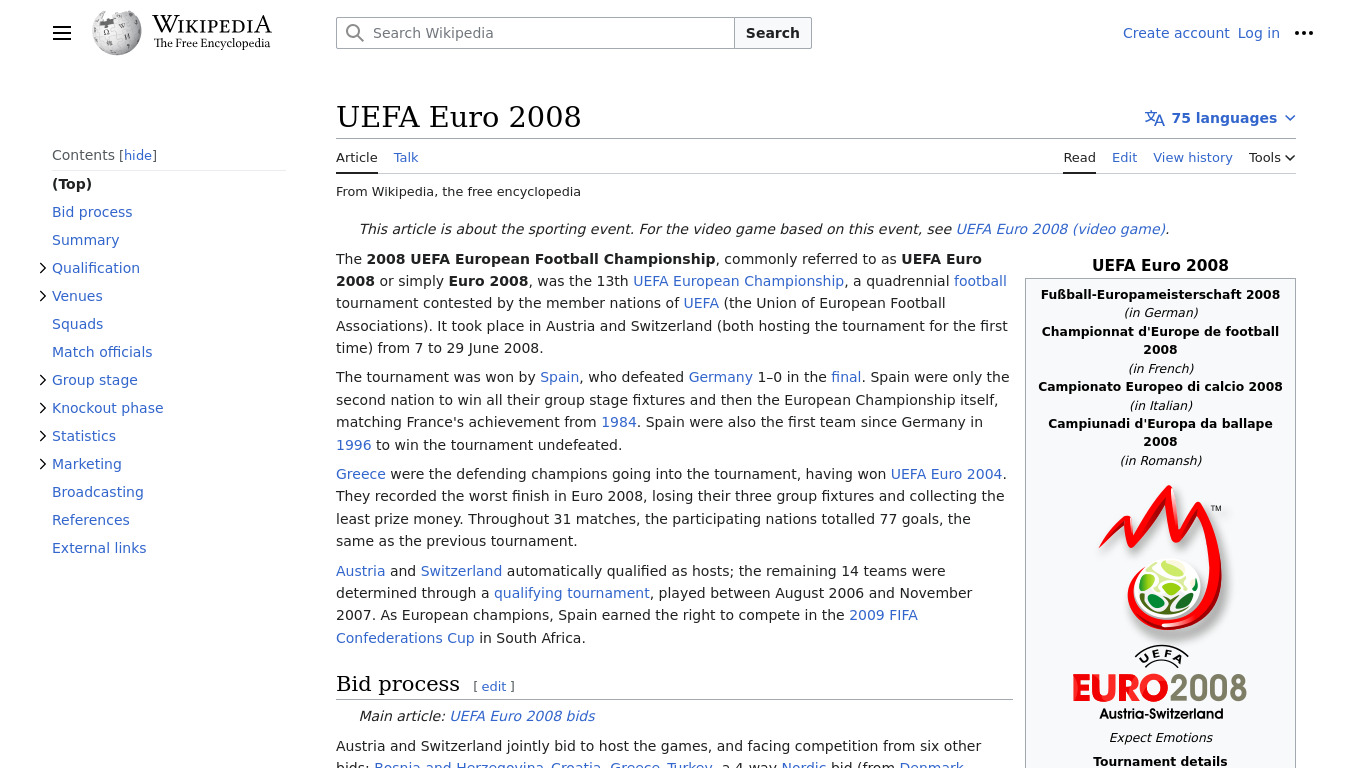UEFA Euro 2008 Landing page