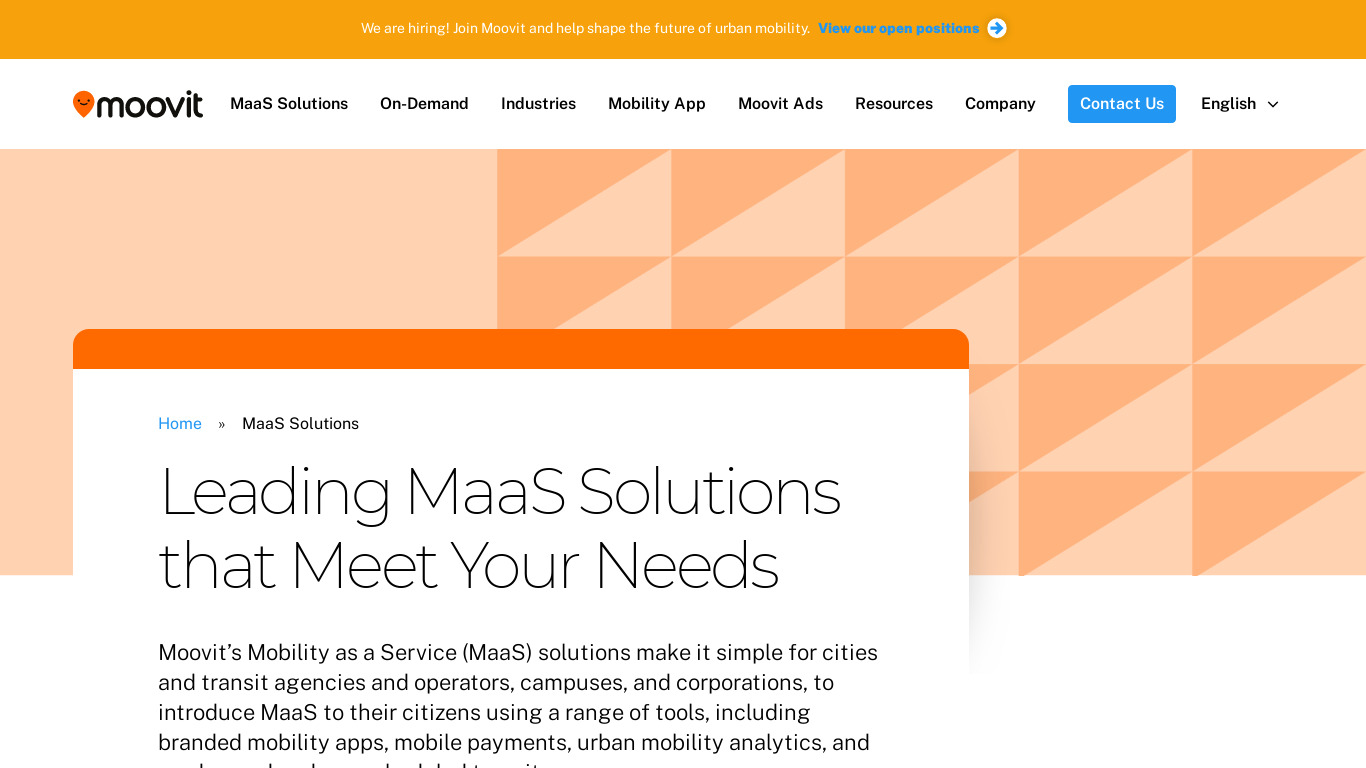 Moovit MaaS Solutions Landing page