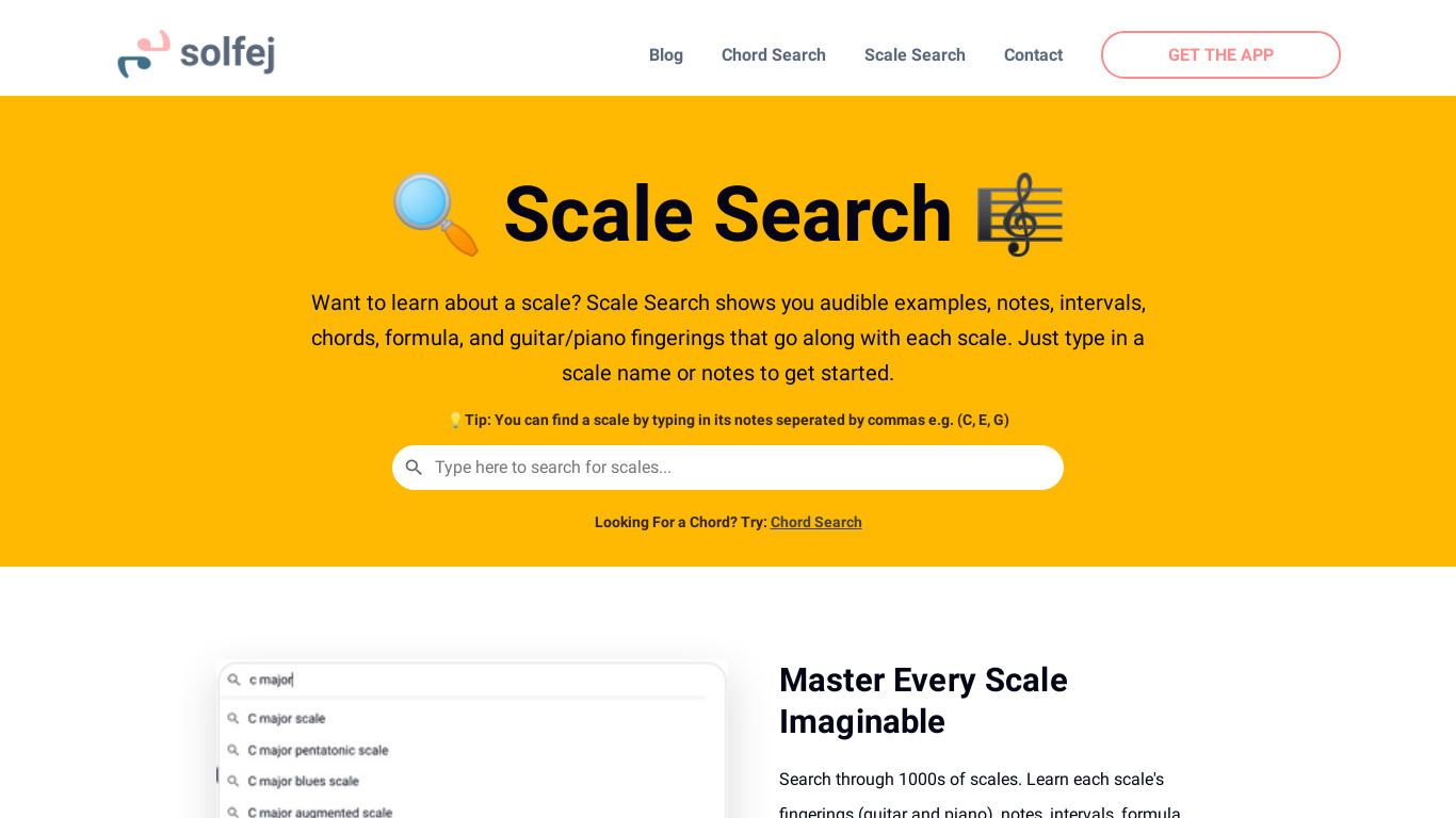 Scale Search by Solfej Landing page