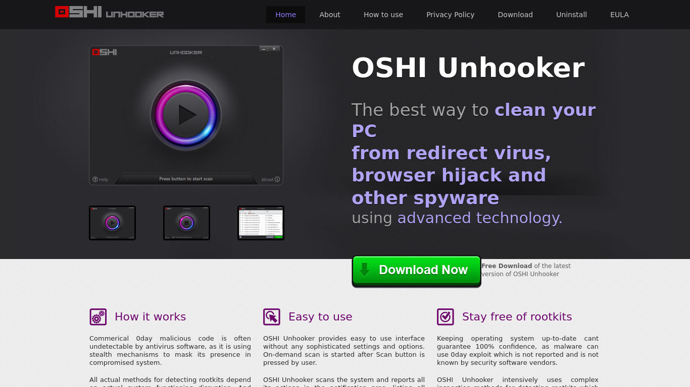 OSHI Unhooker Landing page